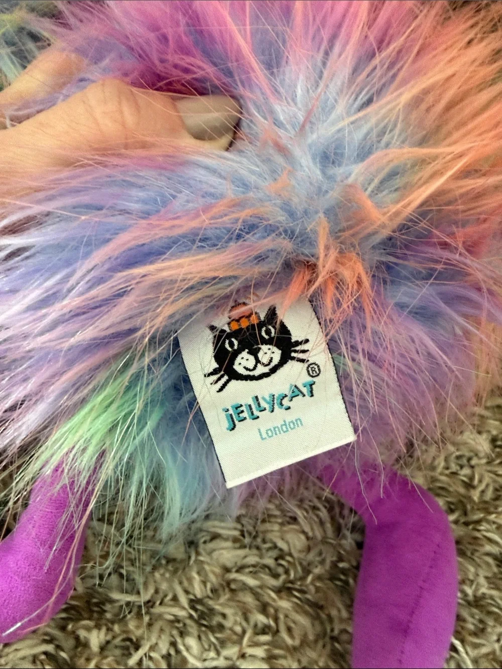 Jellycat Rainbow Fuzz Bird Toy - Purple Legs